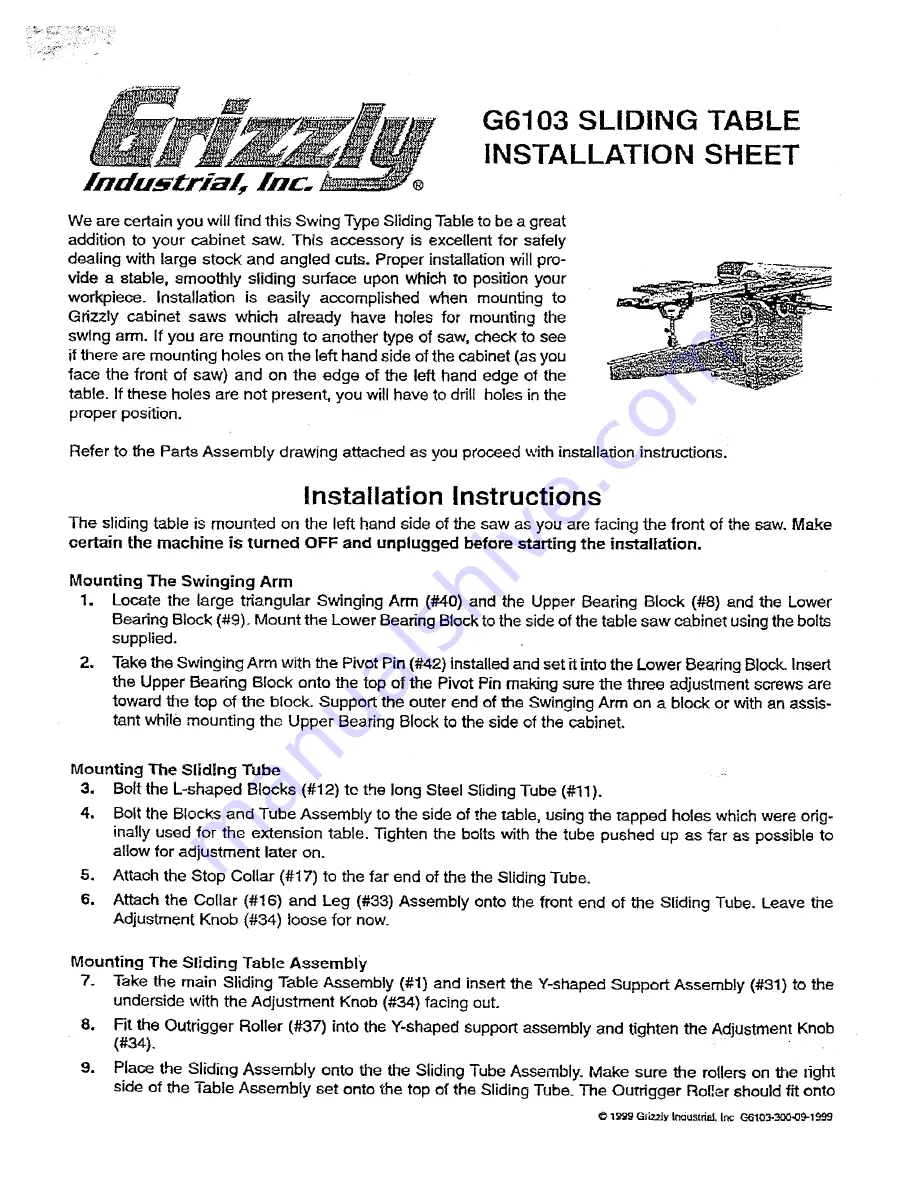 Grizzly G6103 Installation Sheet Download Page 1