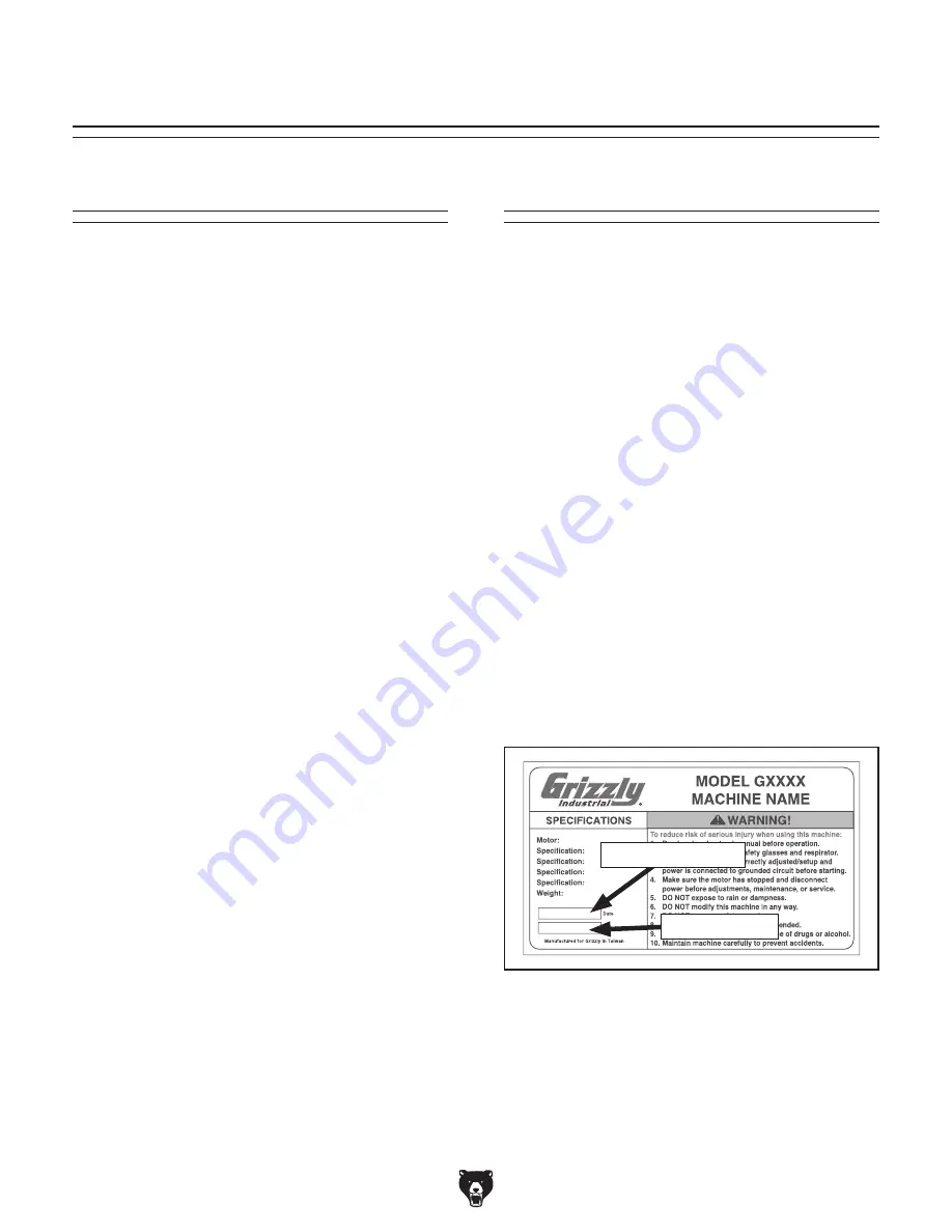 Grizzly T26417 Owner'S Manual Download Page 4