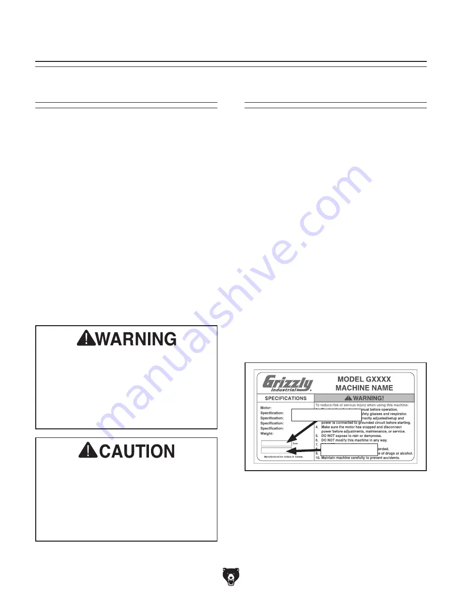 Grizzly T28523 Owner'S Manual Download Page 4