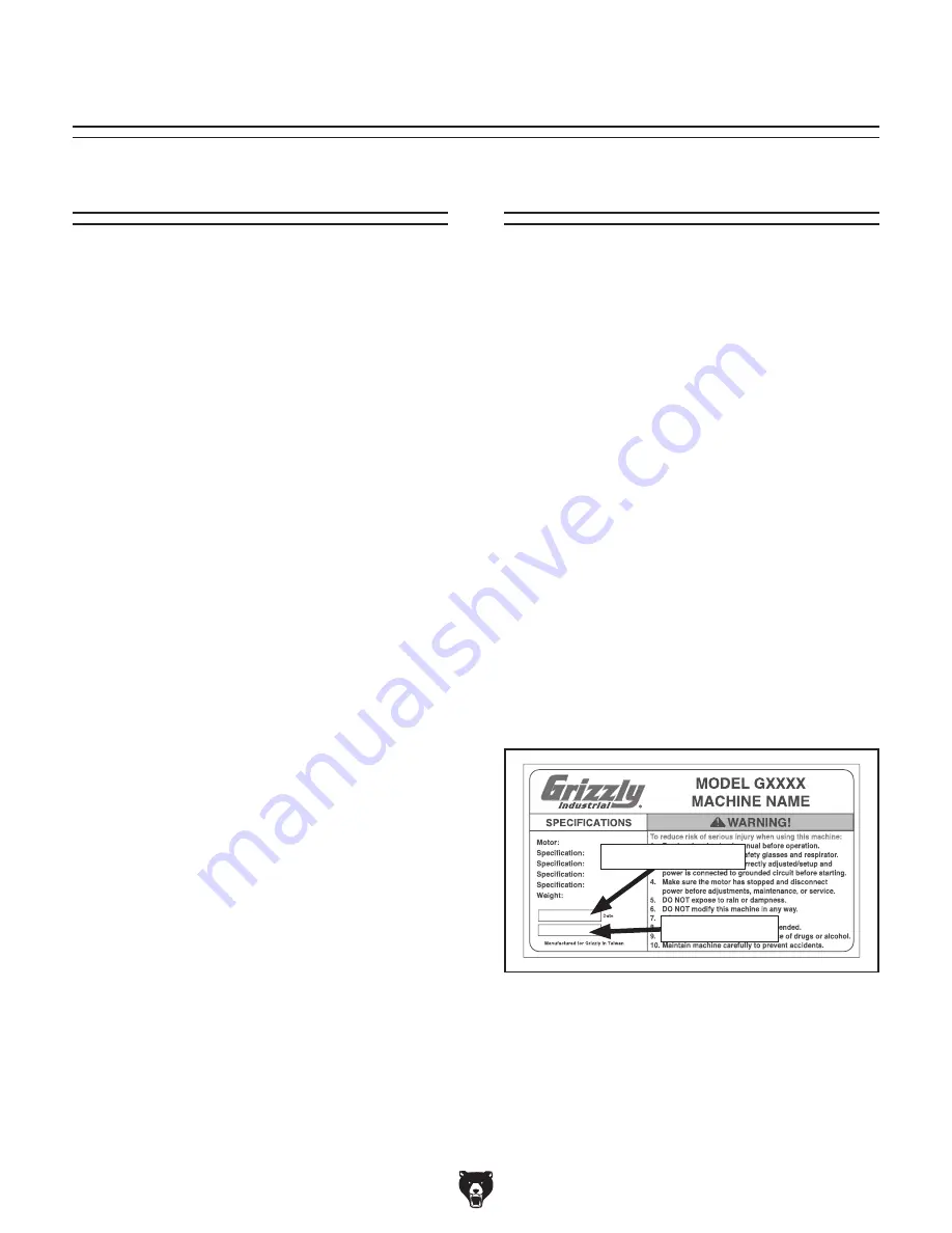 Grizzly T32304 Owner'S Manual Download Page 4