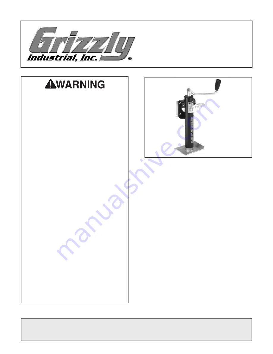 Grizzly Trailer Screw Jack H6162 Instruction Sheet Download Page 1