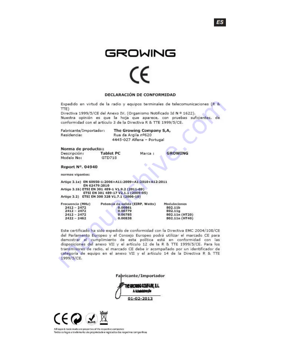 Growing GTD718 User Manual Download Page 45