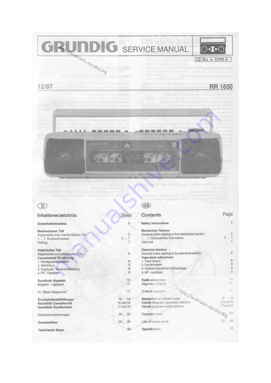 Grundig RR 1650 Service Manual Download Page 1