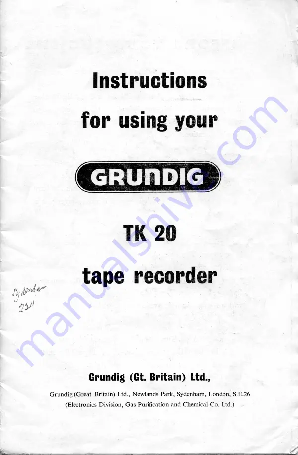 Grundig TK 20 Скачать руководство пользователя страница 1