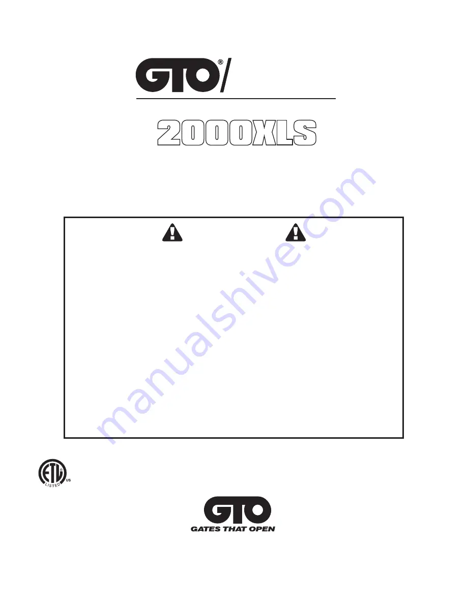 GTO 2000XLS Installation Manual Download Page 1