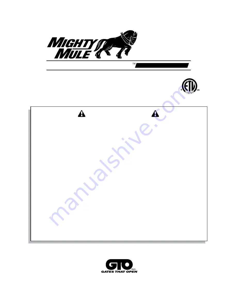 GTO Mighty Mule 350 Installation Manual Download Page 1