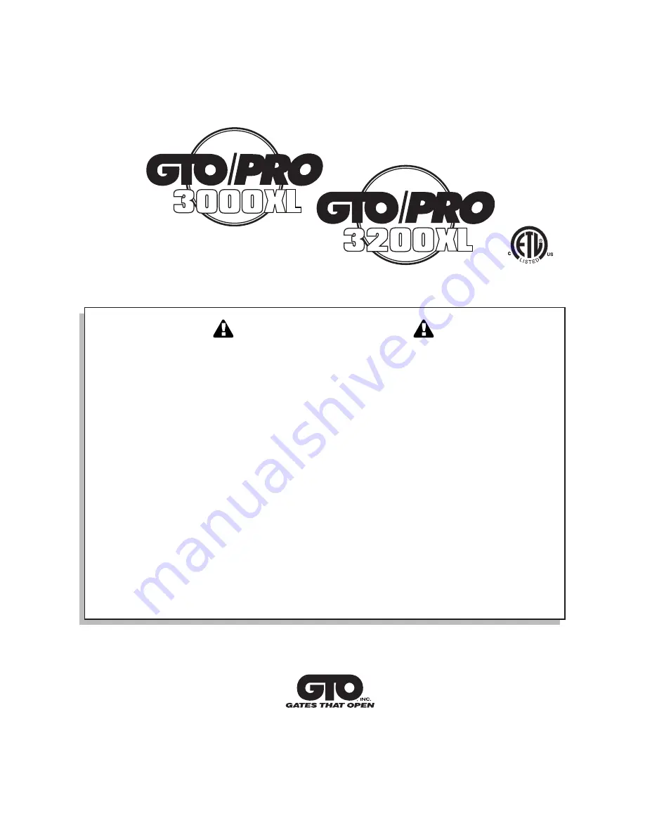 GTO SW-3000XL Installation Manual Download Page 1