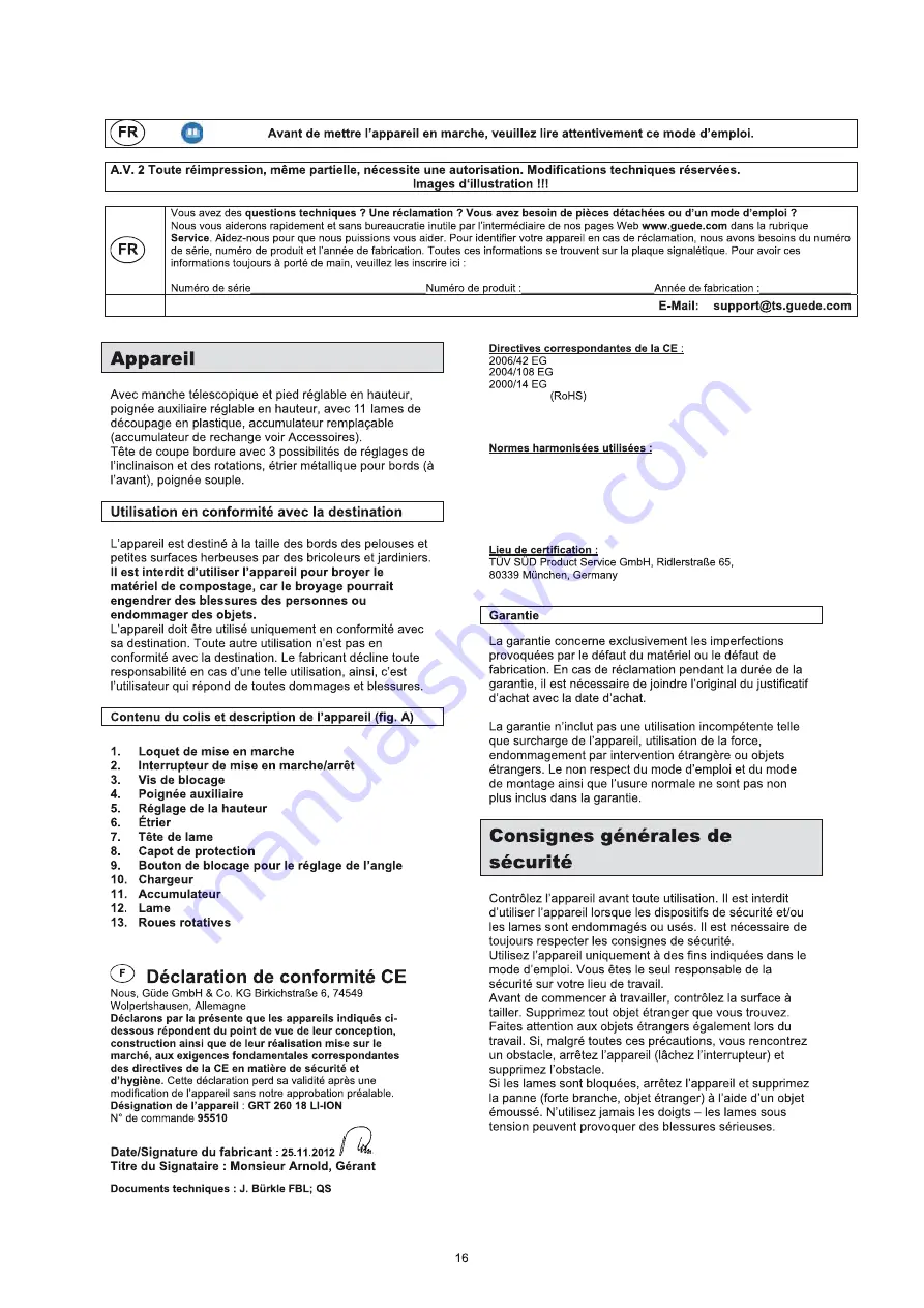 Gude 95510 Translation Of Original Operating Instructions Download Page 16