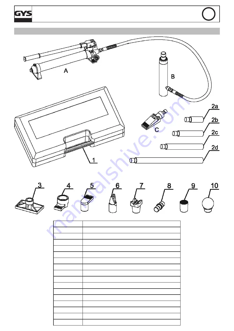 GYS HYDRAULIC CYLINDER KIT 10T Скачать руководство пользователя страница 10