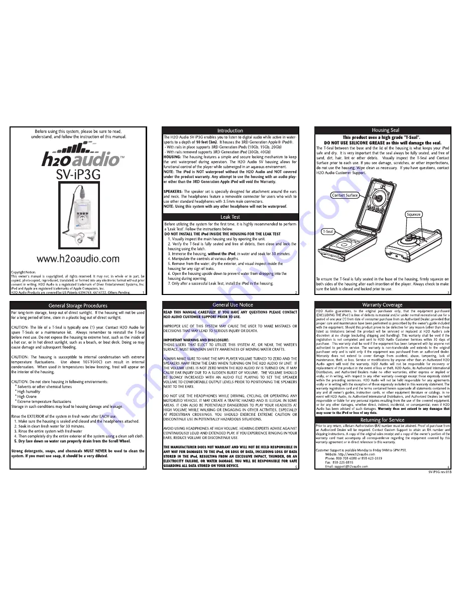 H2O Audio S3-1A1 Owner'S Manual Download Page 1