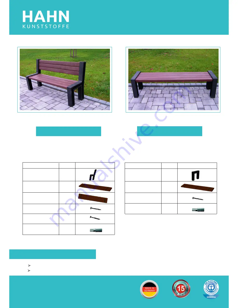 Hahn Hyde Park Bench with Back Скачать руководство пользователя страница 1