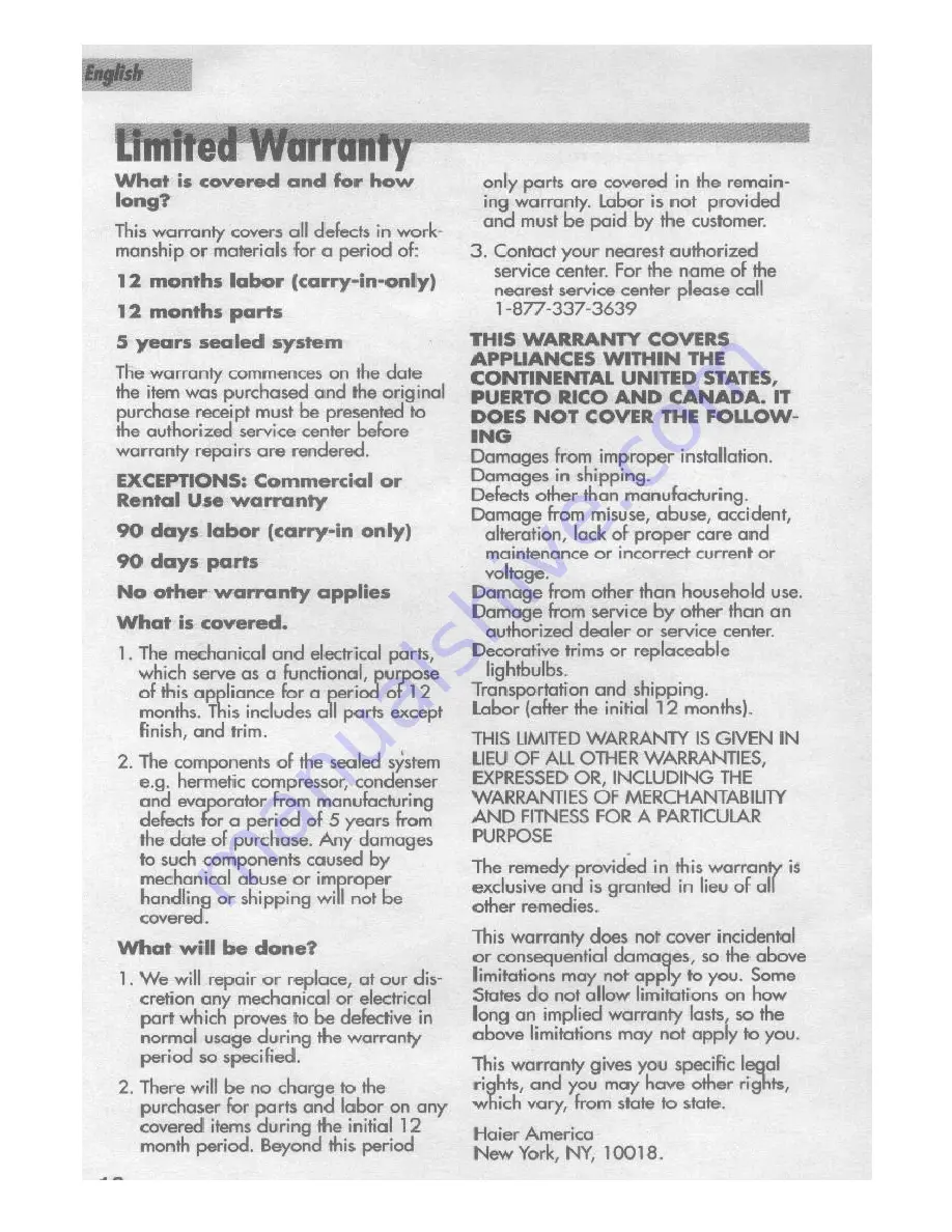 Haier HDE03WNAWW User Manual Download Page 19