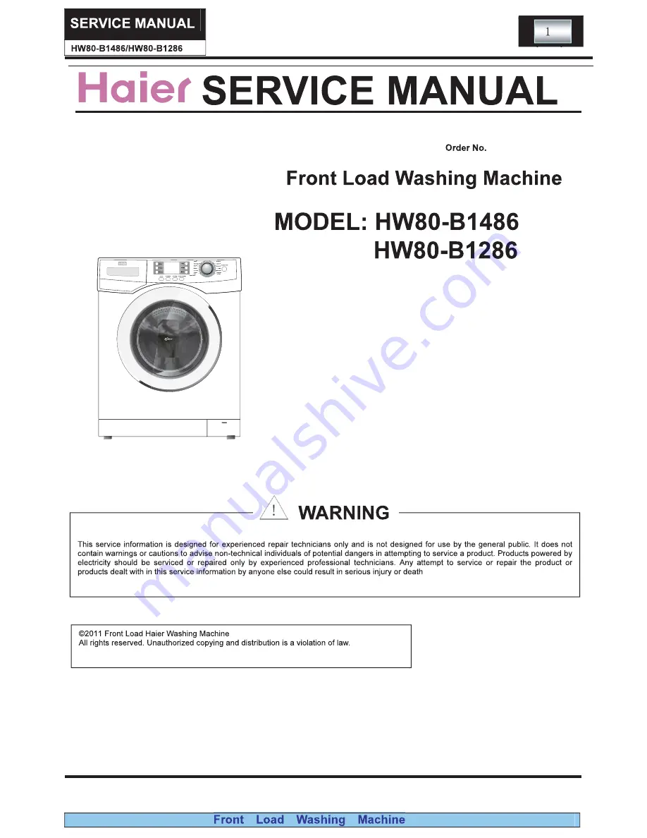 Haier HW80-B1486 Service Manual Download Page 1