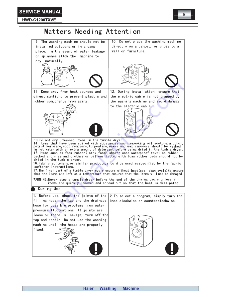 Haier HWD-C1200TXVE ME Service Manual Download Page 9