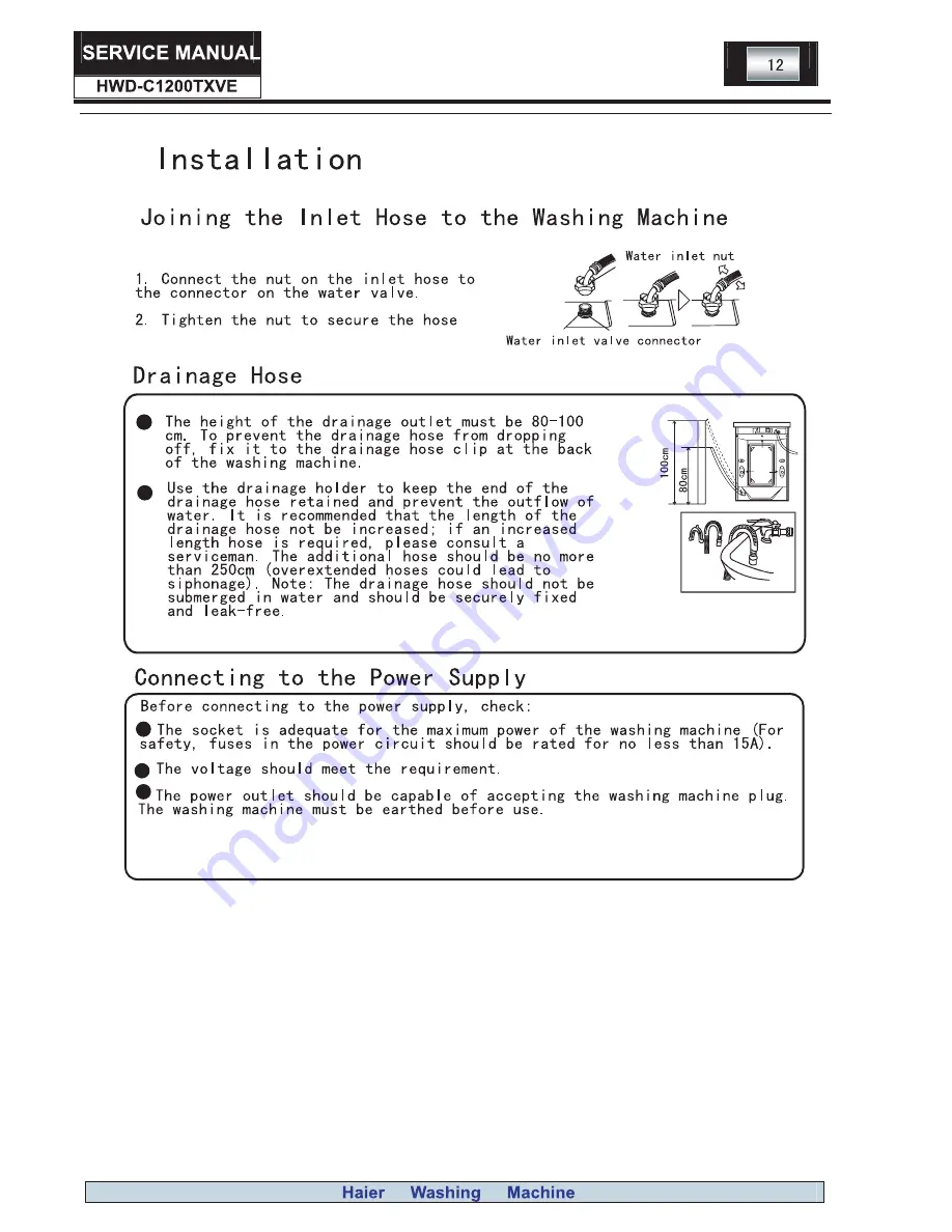 Haier HWD-C1200TXVE ME Скачать руководство пользователя страница 12