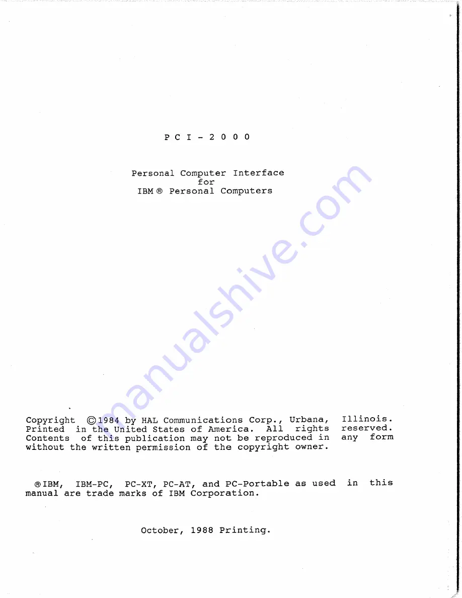 Hal Communications PCI-2000 Manual Download Page 1