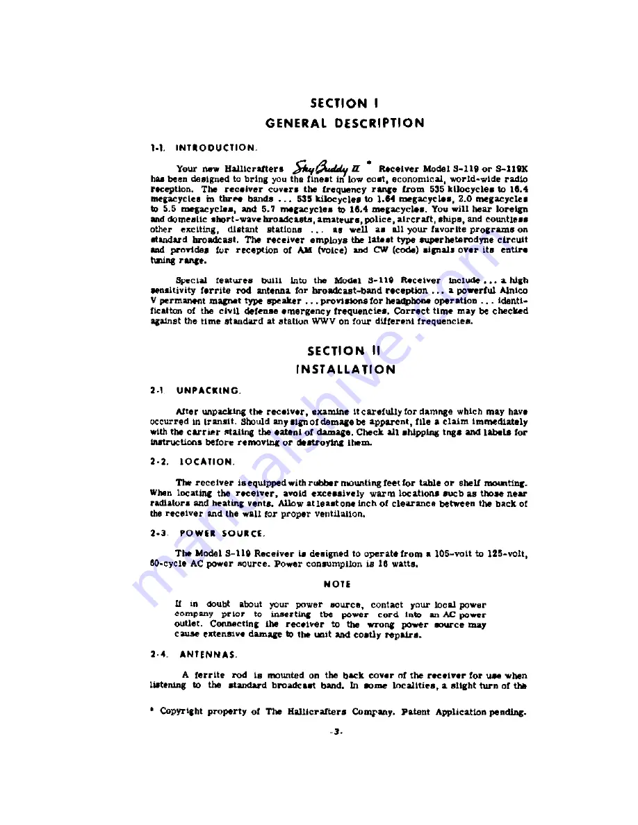 Hallicrafters S-119 Operating And Service Instructions Download Page 3