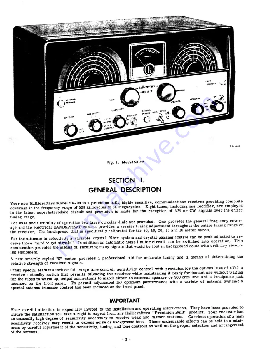 Hallicrafters SX-99 Operating And Service Instructions Download Page 2