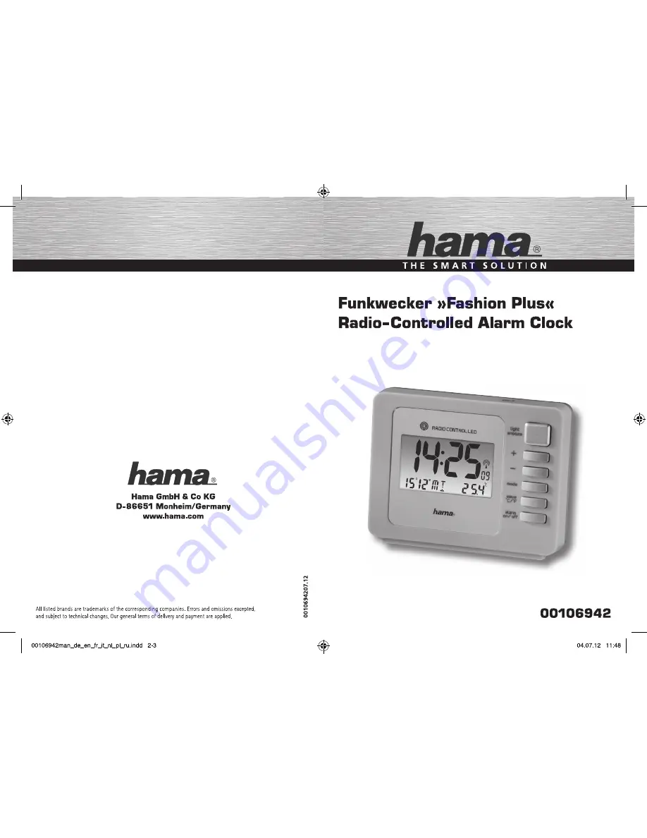 Hama 106942 Operating Instructions Manual Download Page 1