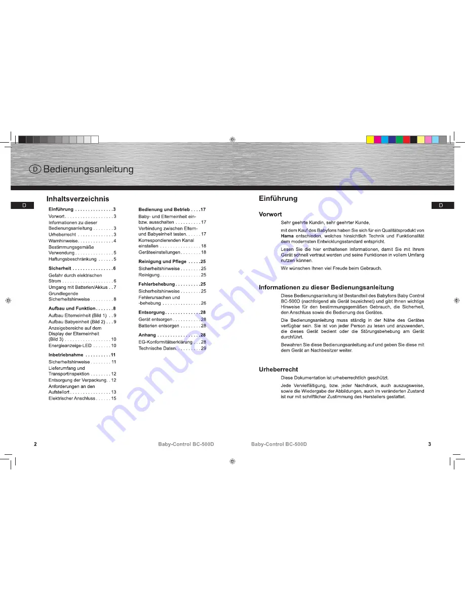 Hama Baby Control BC-500D Operating Instructions Manual Download Page 2