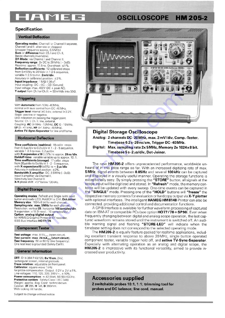 Hameg HM205-2 User Manual Download Page 3