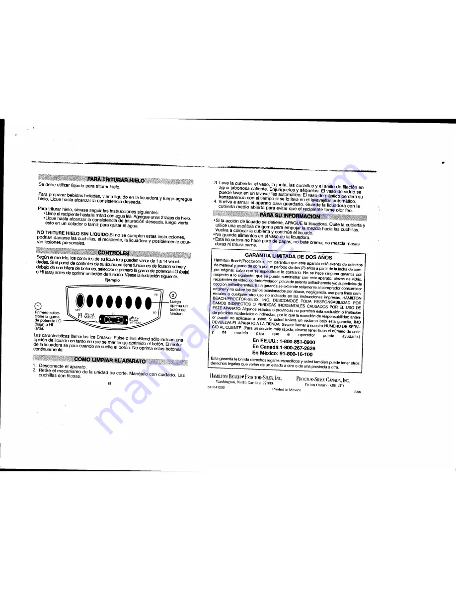 HAMILTON BEACH/PROCTOR SILEX 50100 Instruction Manual Download Page 9