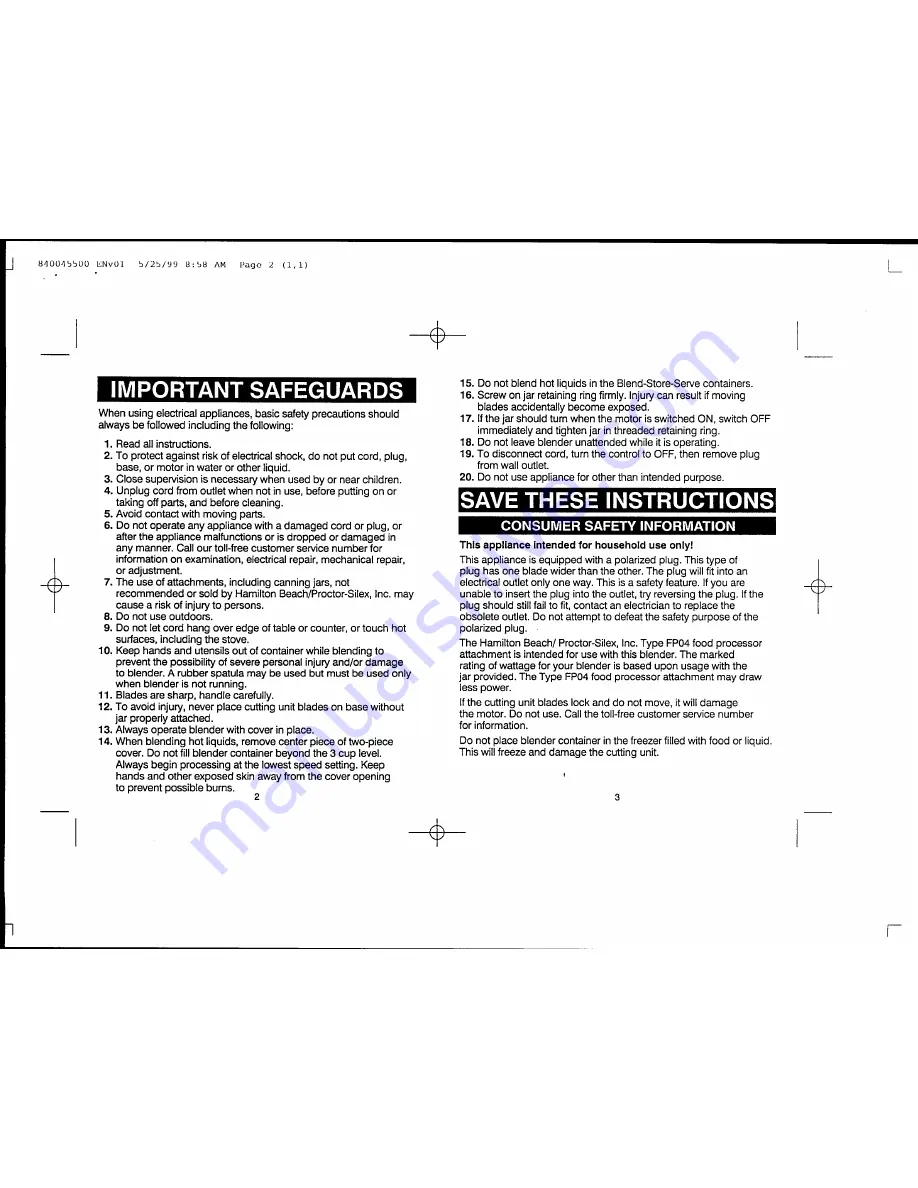 HAMILTON BEACH/PROCTOR SILEX E52210 Use & Care Manual Download Page 2