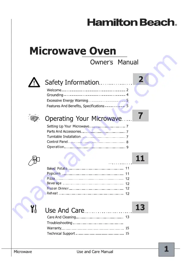 Hamilton Beach P11043ALH-WTB Owner'S Manual Download Page 2