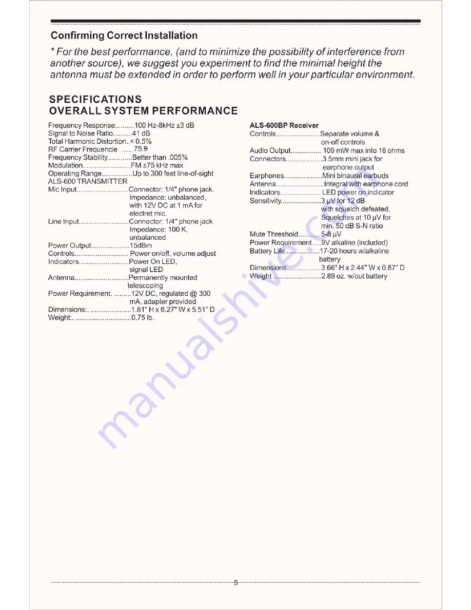 Hamilton/Buhl ALS-600 Owner'S Manual Download Page 5