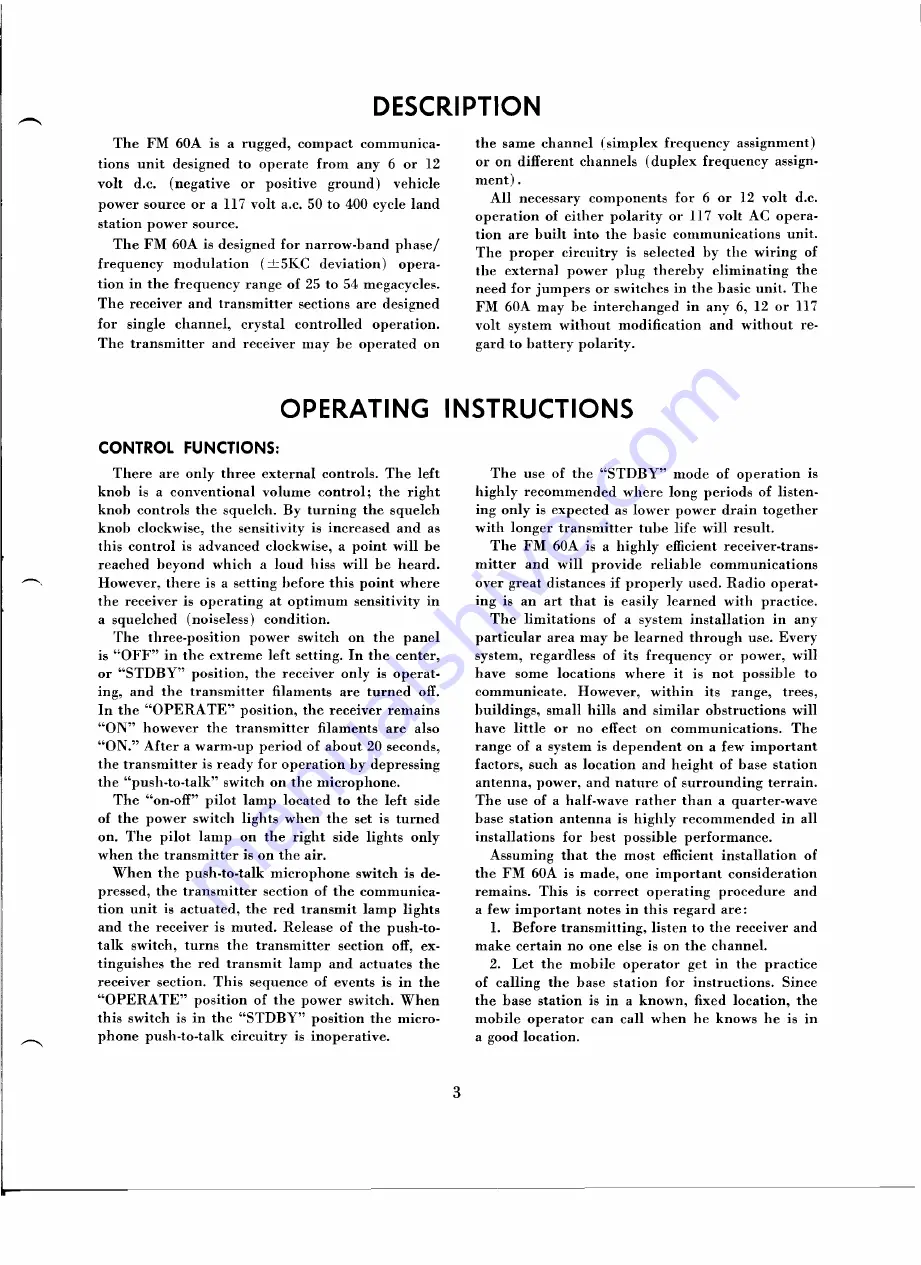 Hammarlund FM 60A Installation And Service Manual Download Page 5