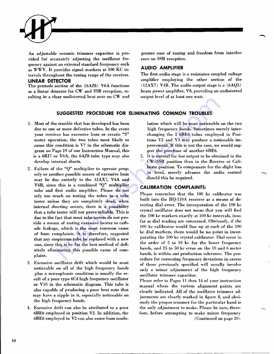 Hammarlund HQ-110A Instruction And Service Information Download Page 13