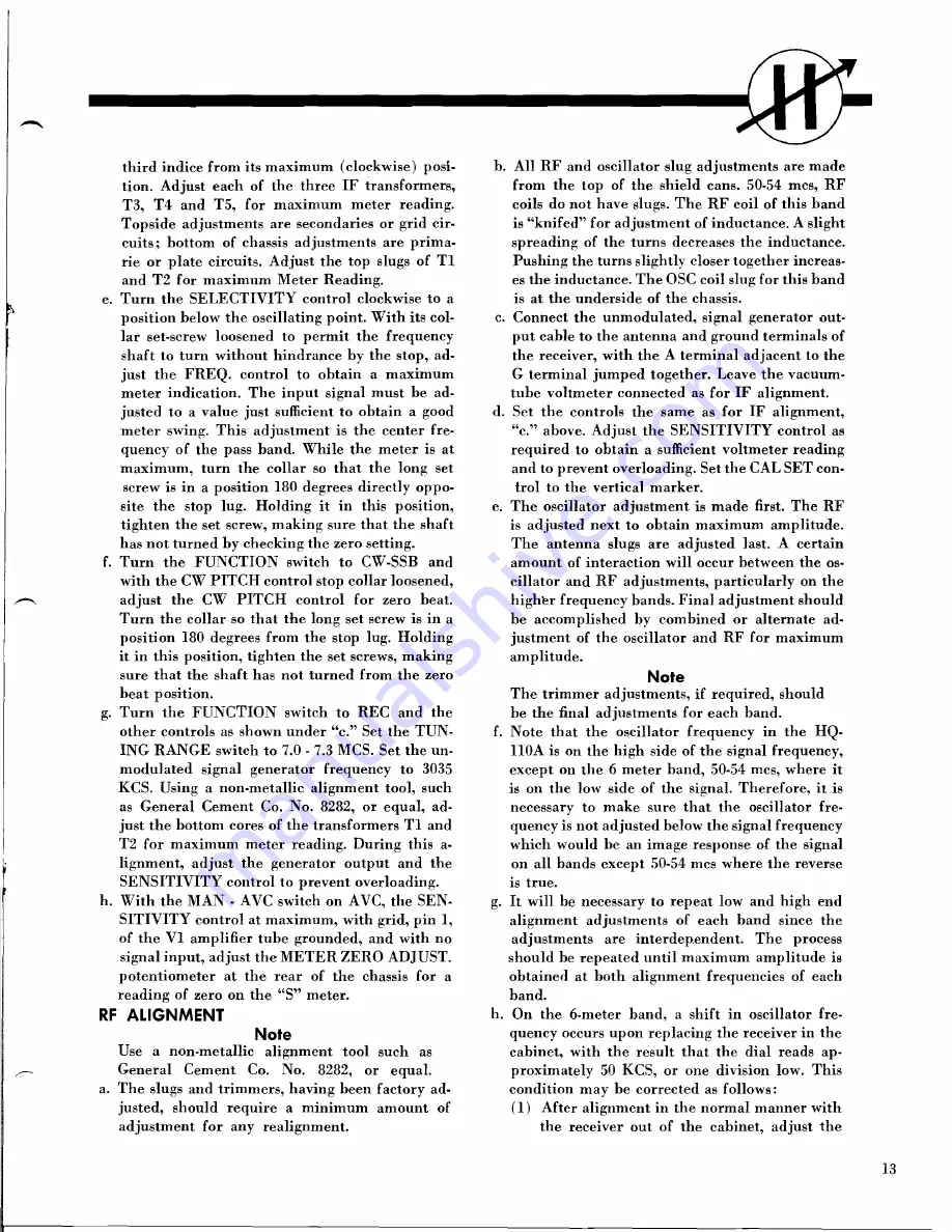 Hammarlund HQ-110A Instruction And Service Information Download Page 16