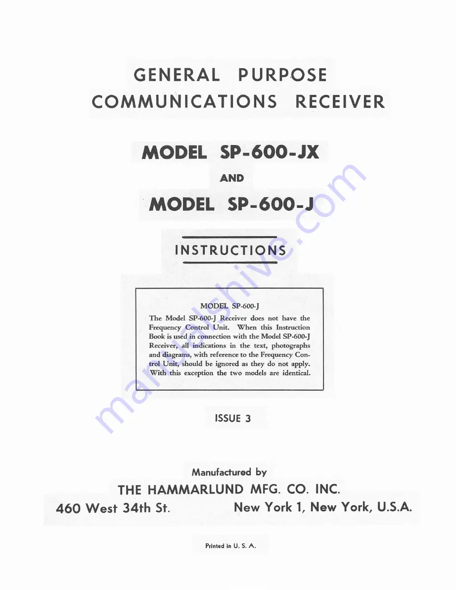 Hammarlund SP-600-J Instructions Manual Download Page 4