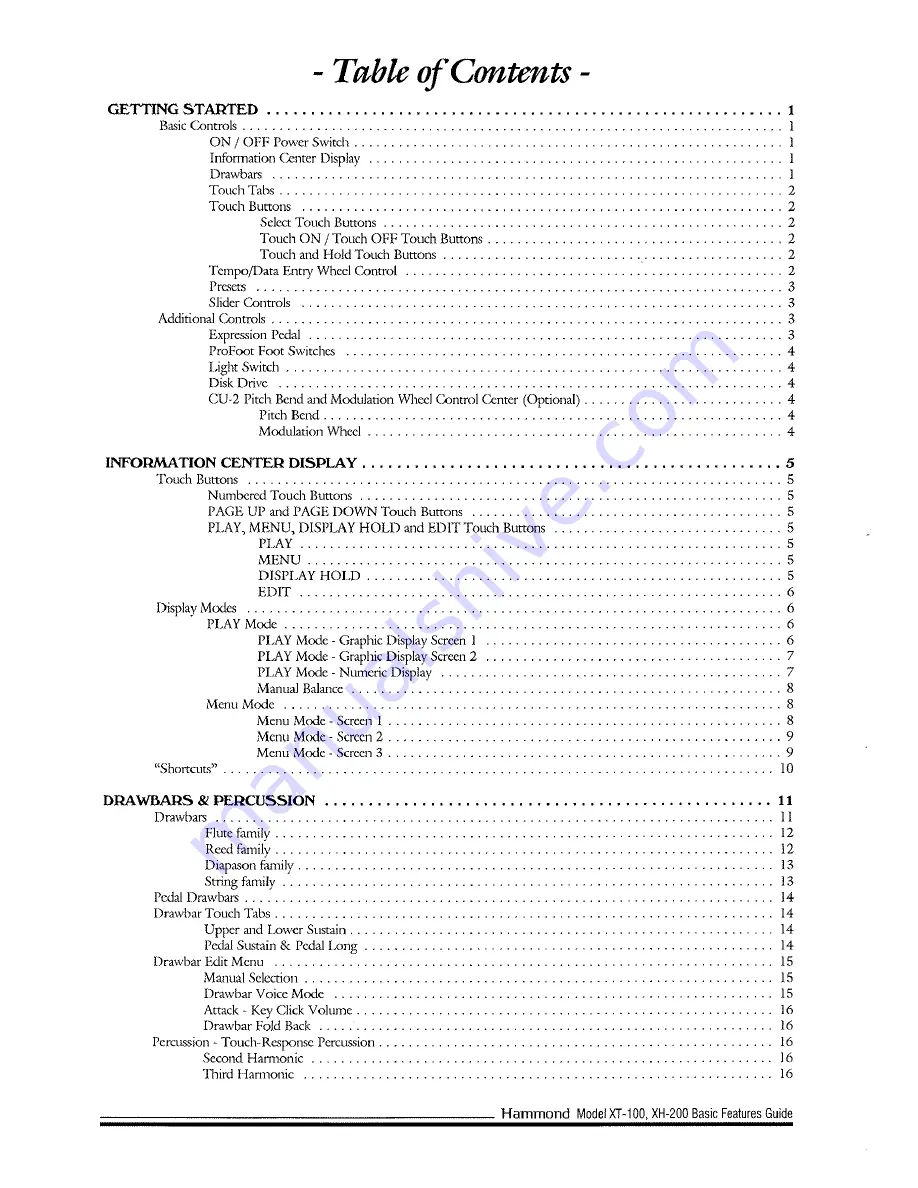 Hammond XT-100 Basic Features Manual Download Page 3