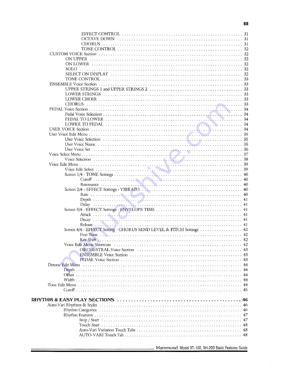 Hammond XT-100 Basic Features Manual Download Page 5