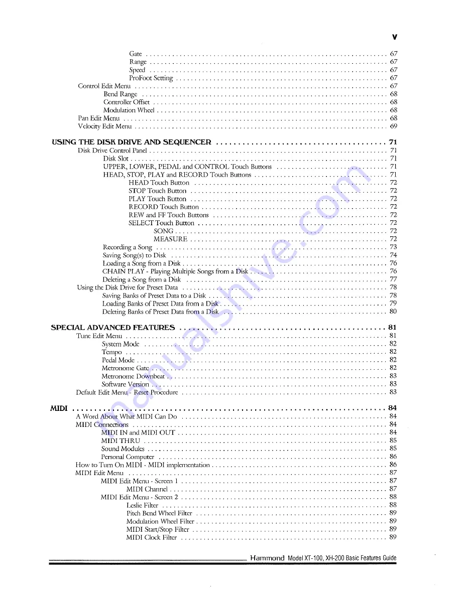 Hammond XT-100 Basic Features Manual Download Page 7