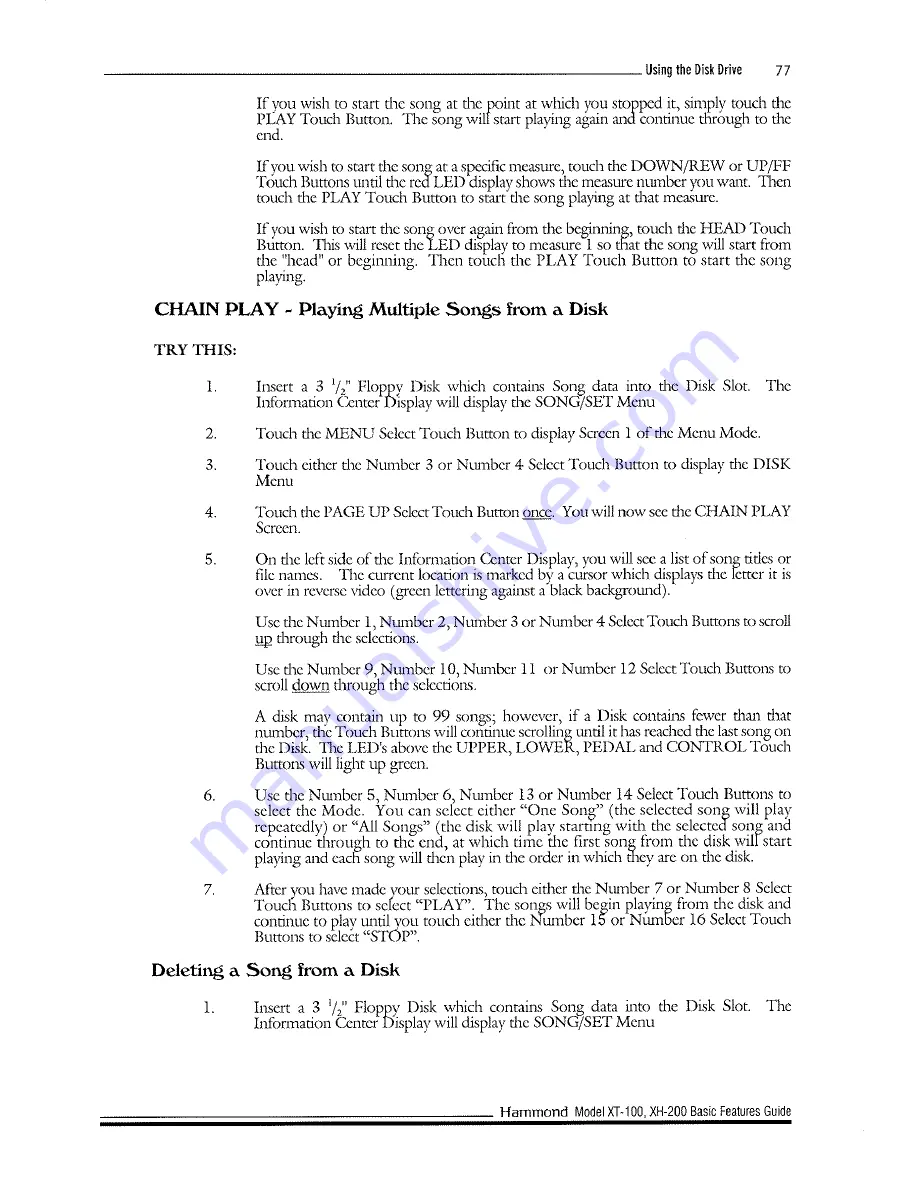 Hammond XT-100 Basic Features Manual Download Page 85