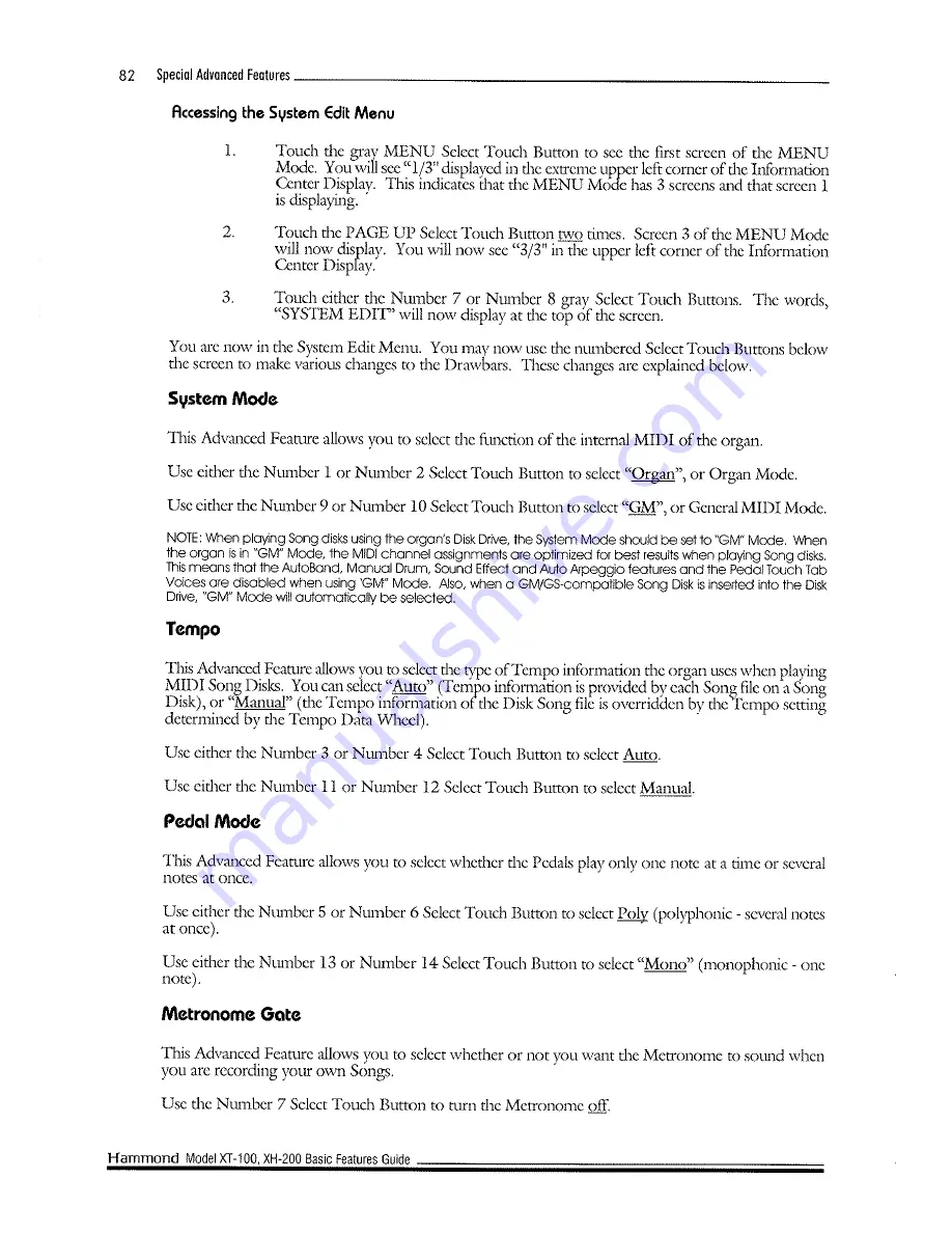 Hammond XT-100 Basic Features Manual Download Page 90