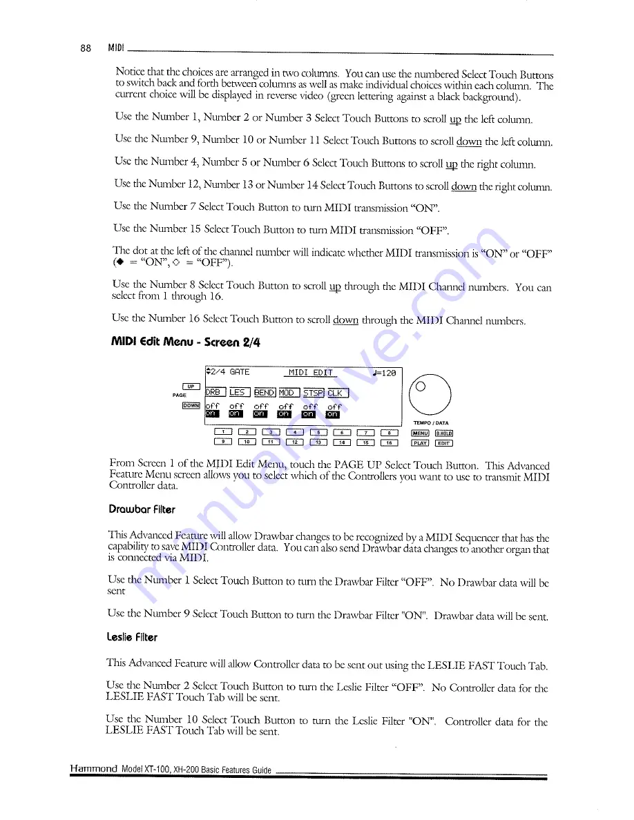 Hammond XT-100 Basic Features Manual Download Page 96