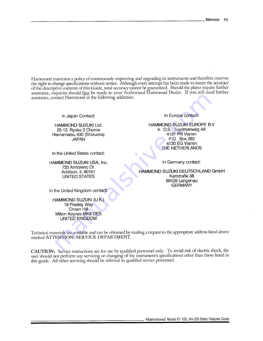 Hammond XT-100 Basic Features Manual Download Page 103