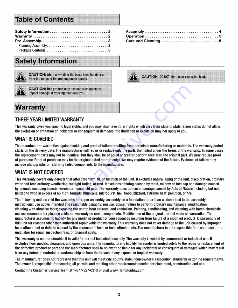 HAMPTON BAY PHW150HB Скачать руководство пользователя страница 2