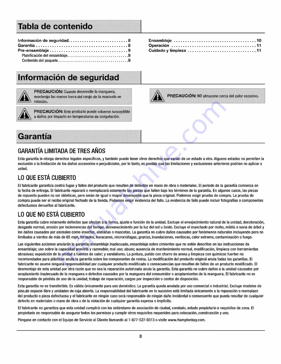 HAMPTON BAY PHW150HB Use And Care Manual Download Page 8