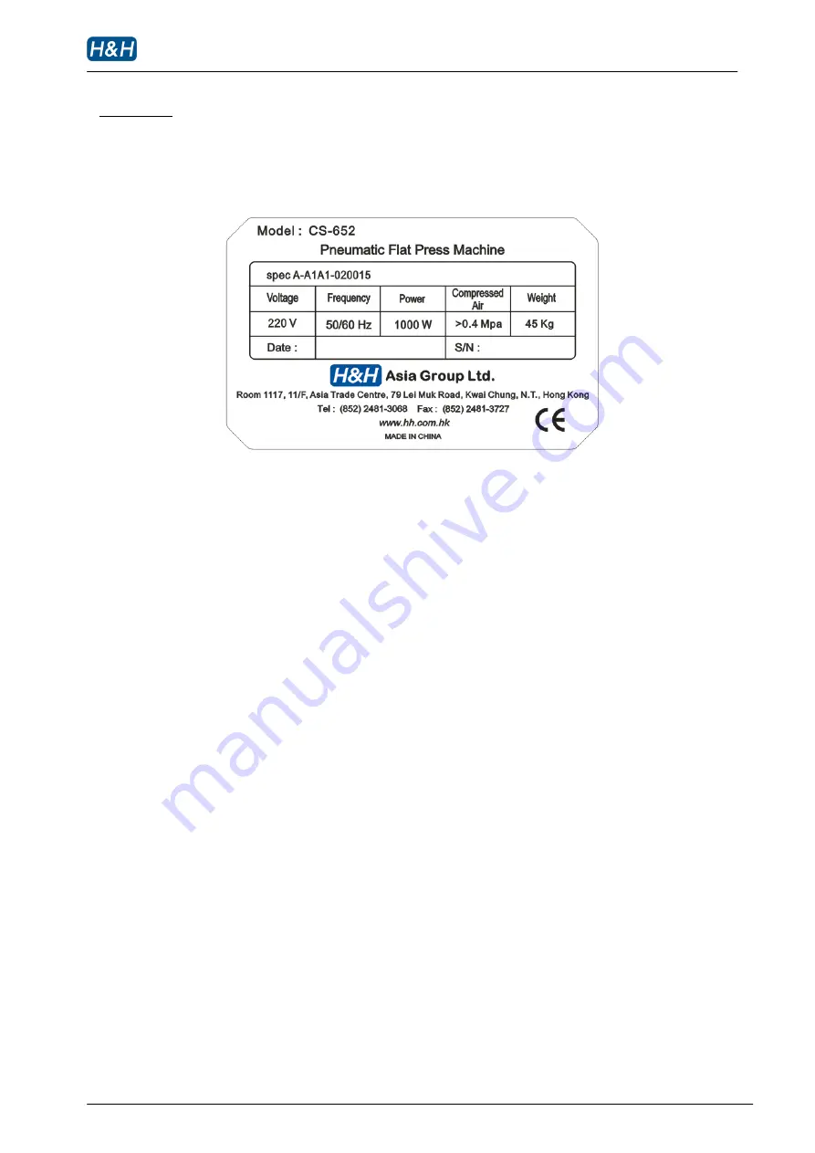 H&H CS-652 Operation Manual Download Page 5