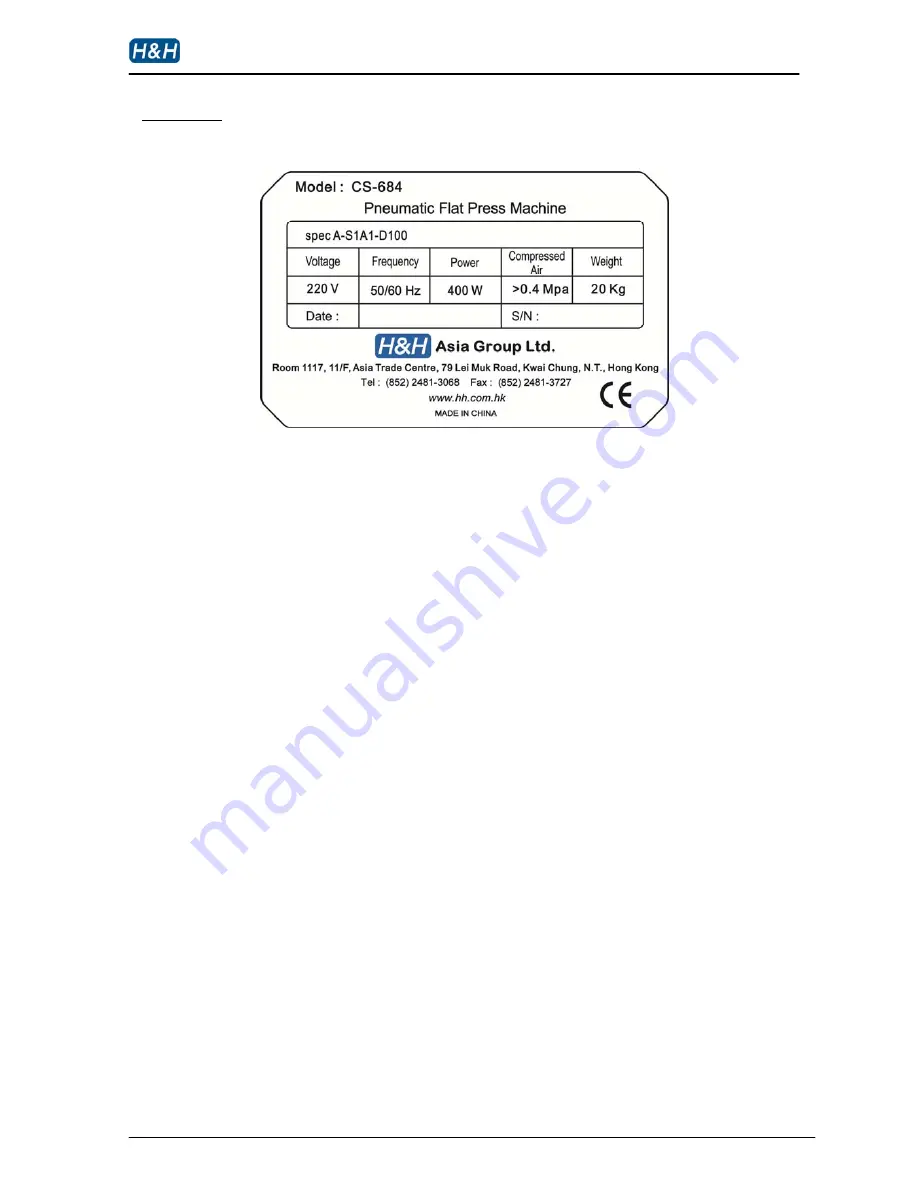 H&H CS-684 Operation Manual Download Page 5