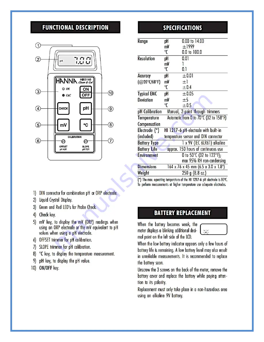 Hanna Instruments HI 83140 Instruction Manual Download Page 2