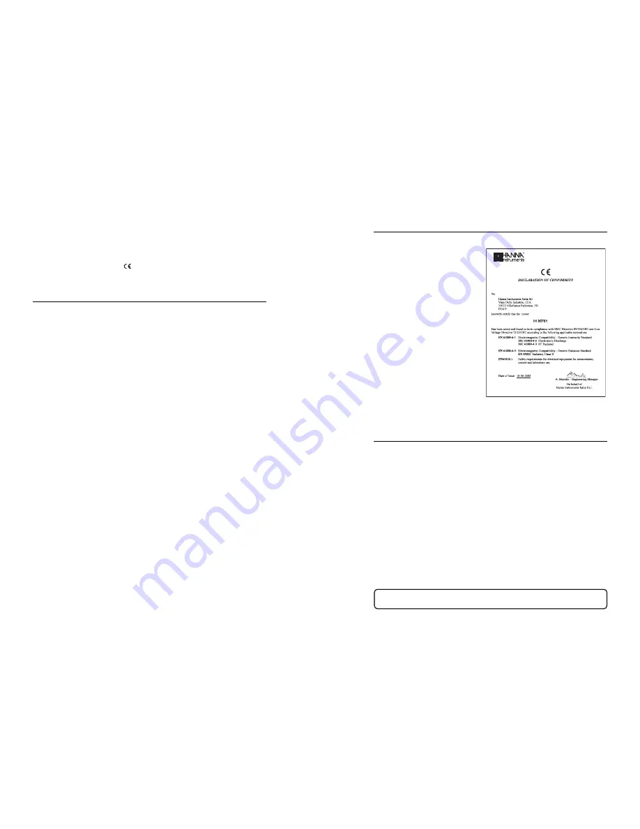 Hanna Instruments HI 95761C Instruction Manual Download Page 2