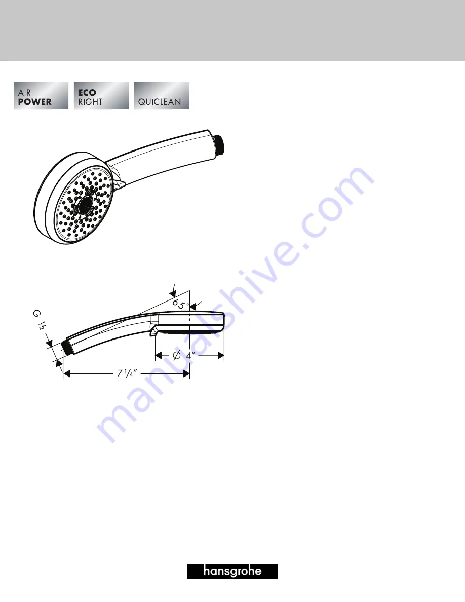 Hans Grohe Croma E 100 Green 3-Jet Handshower 04083XX0 Specification Sheet Download Page 1