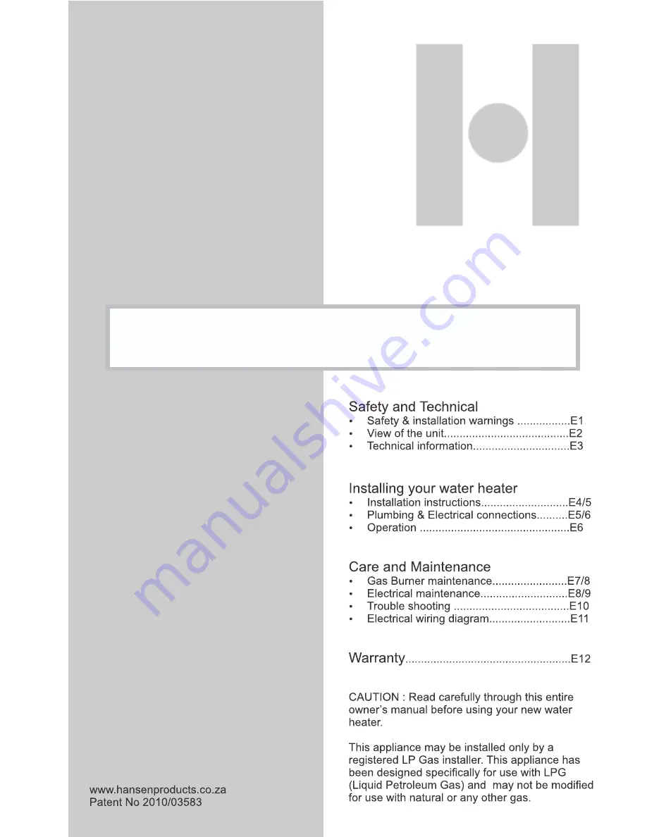 Hansen GE2 Owner'S Manual Download Page 1