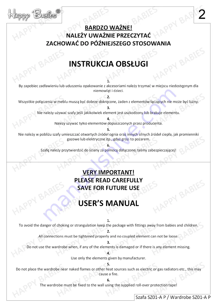 Happy Babies HAPPY SZ01-A P Assembly Instructions Manual Download Page 2