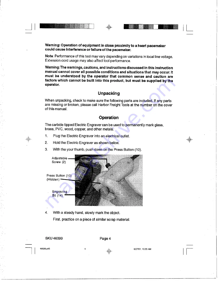 Harbor Freight Tools 46099 Assembly And Operating Instructions Manual Download Page 4